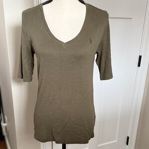 Ralph Lauren Olive Green V-Neck Short Sleeve Tee